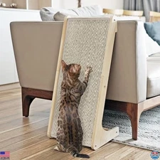 PETKARAY 27" L-Shaped Cat Scratcher - Sisal Ramp & Chevron Pad with Mouse Toy