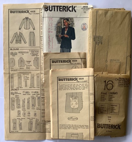 Butterick 6828 Sewing Pattern Vintage Blouse, Lined Jacket, Pleated Skirt 16 - Picture 3 of 3