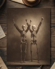 Vintage Victorian Cheering Skeletons Congratulations Macabre Thank You Card