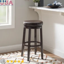 Backless Swivel Bar Stool Indoor Comfort Padded Seat Durable Foot Rest Brown