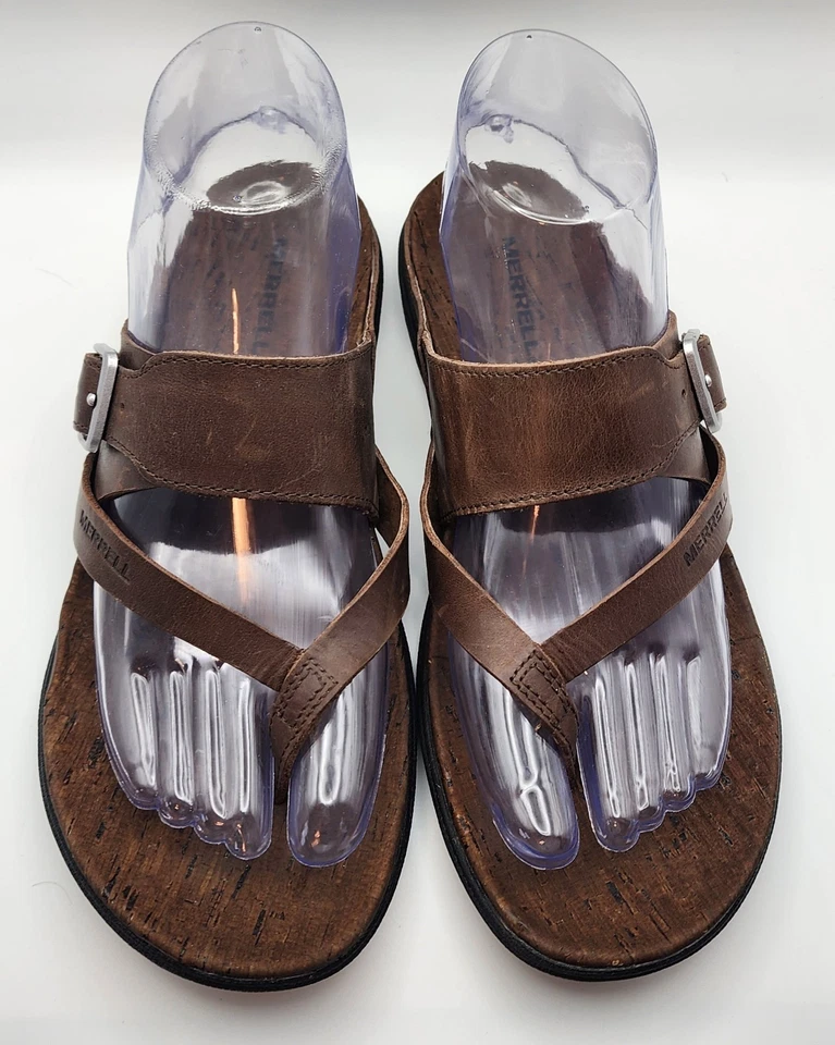 Sandalias Merrell Around Town Luxe para mujer 7 cuero marrón tanga cuero J03730 Foto 4 de 4