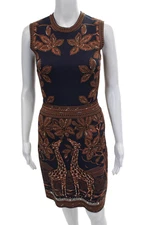 Valentino Womens Acheni Pingamizi Mungu Hana Kizuizi Dress Navy Brown Size XS