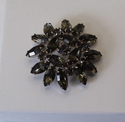 Vintage Weiss Brooch Smoky Rhinestone Round Domed AB Aurora Borealis