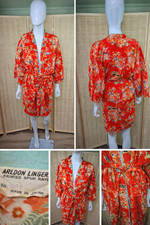 Vintage 40s Arldon Lingerie Japanese Kimono Robe Red Floral Rayon Made in Japan
