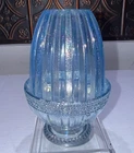 Fenton Art Glass Fairy Lamp GLOWS Blue Faberge Tulip Ribbed Pedestal 2 pc