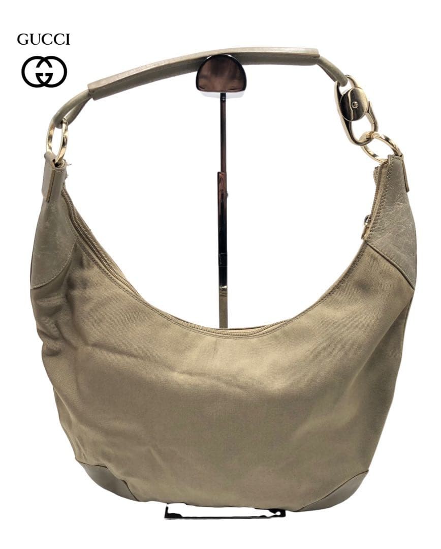 GUCCI 001 4157 002058 Shoulder Bag Canvas Beige Silver Hardware Logo From Japan