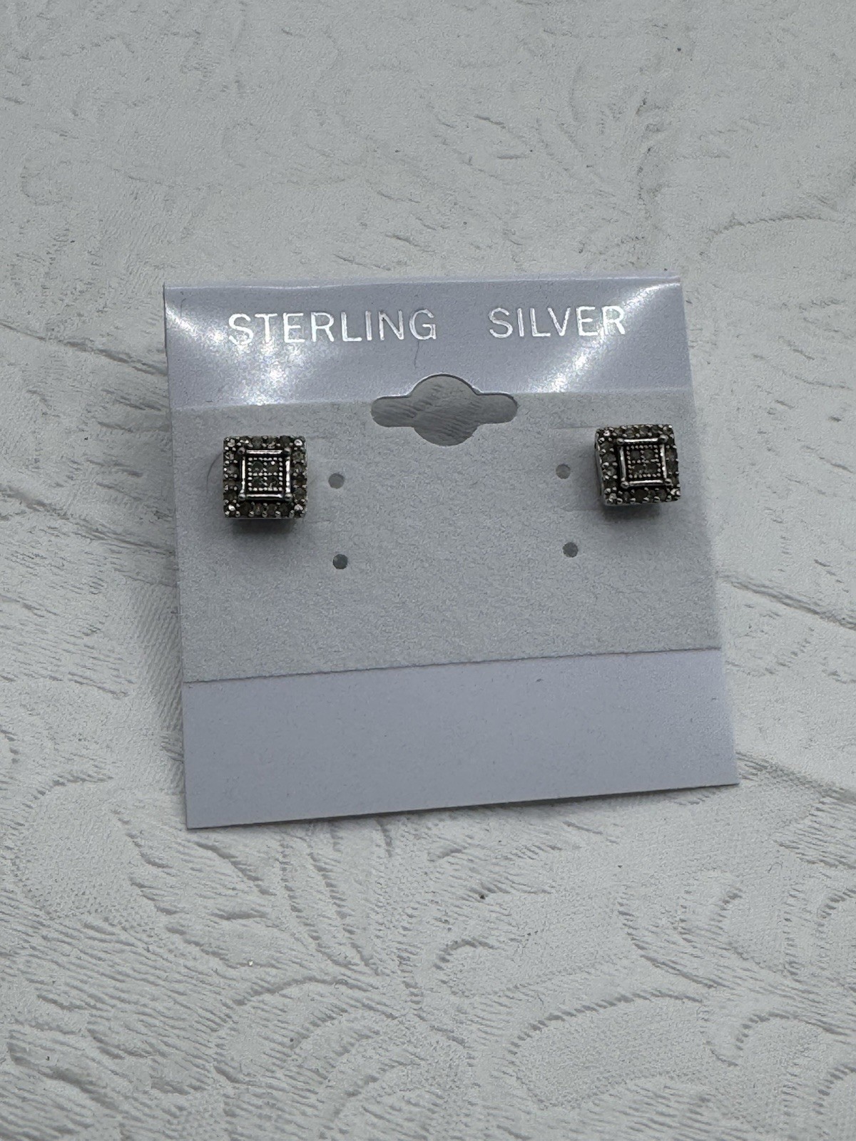 Sterling Silver Diamond Square Stud Earrings Sign… - image 1