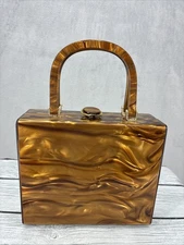 Stylecraft marbled brown  box bag Top handle handbag Vintage Preppy