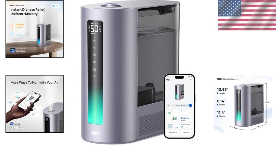 Adjustable Humidity Control Humidifier with 60Hr Runtime & Voice Control, Purple - Image 2 of 4