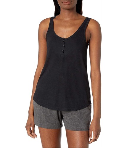 P.J. Salvage Womens Solid Ribbed Pajama Sleep Tank Top, Black, Small