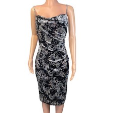 Laundry Shelli Segal Metallic Paisley Cocktail Dress Sz 6 Glam Dark Romantic