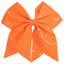 Large Sequin Cheer Bow Hair Clip 7-Inch Bright Orange for Teens Girls