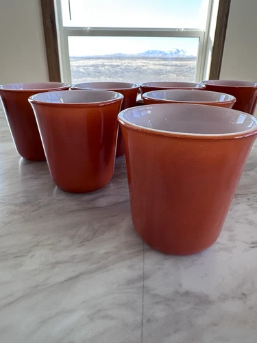 Vintage Corning Burnt Orange 10 oz Coffee Mugs/Cups, set of 7 (Made in USA)