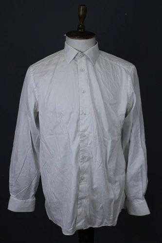 Eton Contemporary White Solid Cotton Paisley Trim Button Up Shirt Size 43 / 17