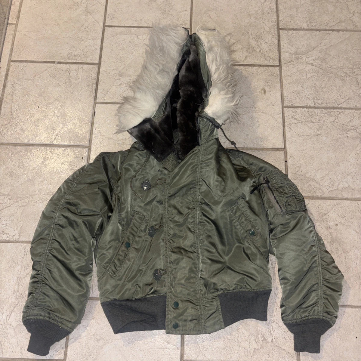 alpha × green label attached hood n2b M Vintage Alpha Industries N2B Jacket M Full Zip 1964 Military