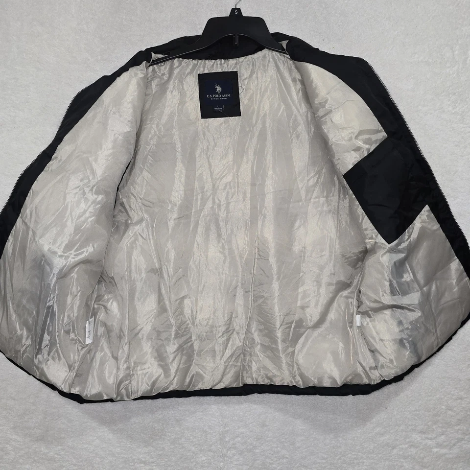 Chaleco acolchado con cremallera completa para hombre US Polo Assn negro talla grande forrado con bolsillos Foto 3 de 4