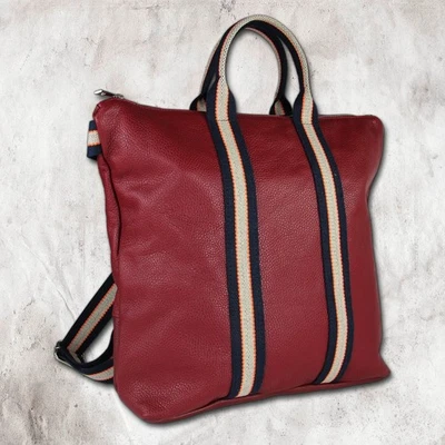 Toscanto Femmes Sac A Dos de Ville Cuir Toile Sac Rouge Bleu Beige OTT609RR - Photo 1/4