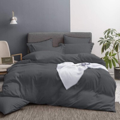 Breatheble&Comfortable5PCDuvetset EgyptianCottonUSA-King/Qn400,600,800TCElp.Gray