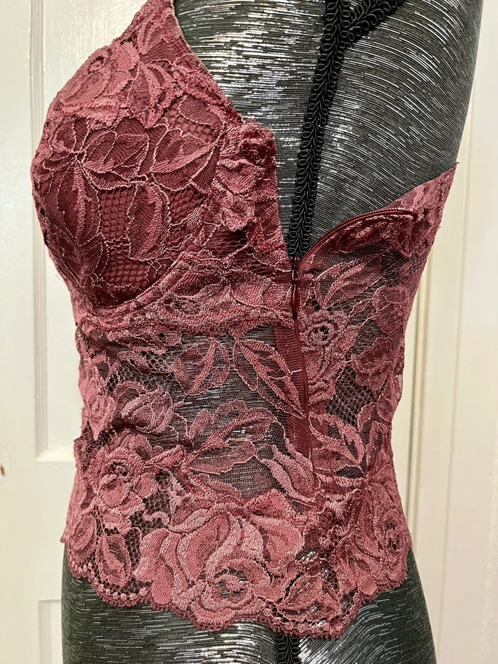 Juego Bustier Cotton Club Burdeos Borgoña 36D Con Aros Hecho en Italia Diseñador Foto 3 de 4