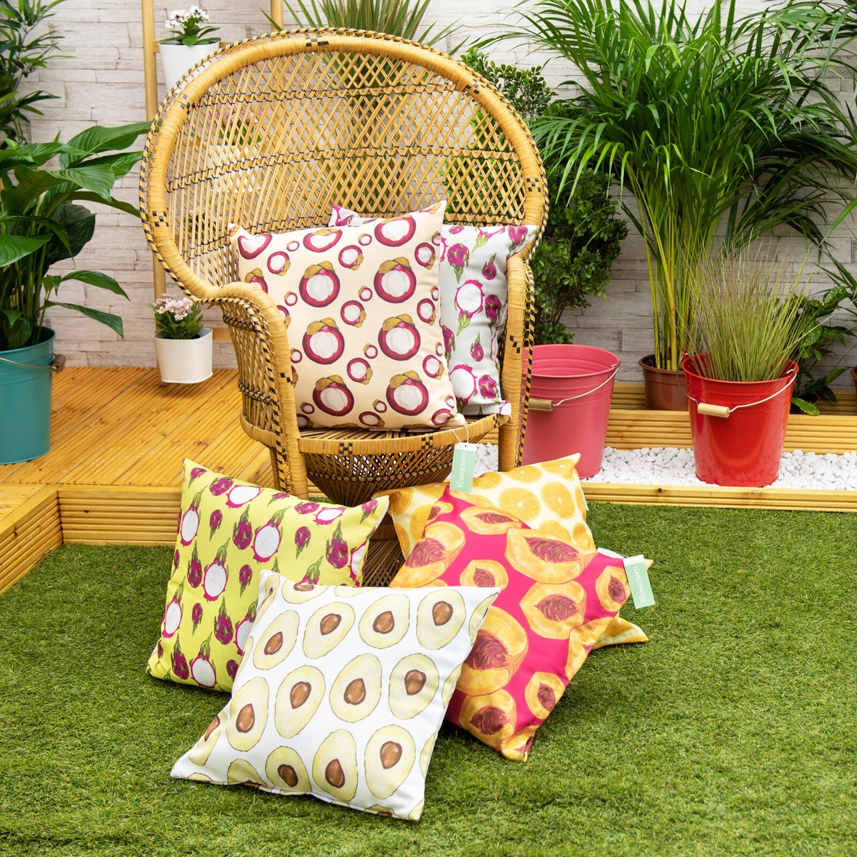 Pink Blooma Seat Cushions Fruit Printed Outdoor Garden Scatter