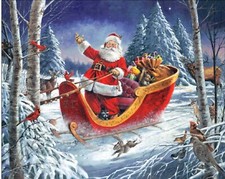 35" Fabric Panel David Textiles Digital Christmas Parade Santa Claus Sleigh