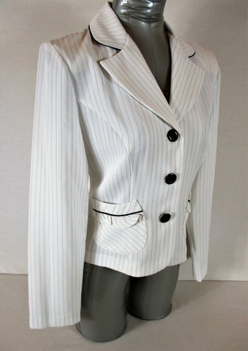 Piumino donna Donutz Inc taglia 7 junior L/S bianco PINSTRIPED con bottoni (C2)pm - Foto 3 di 12