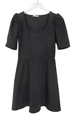 Reformation Elisha Puff Sleeve Stretch Cotton Mini Skater Dress Black Size M