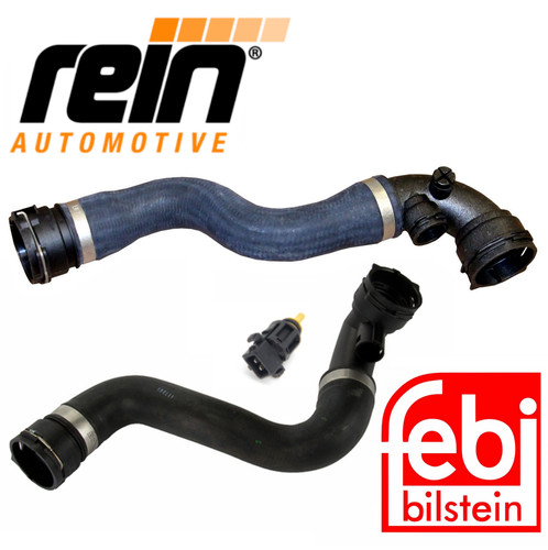 Upper & Lower Radiator Hose + Sensor Original Febi Rein for BMW E83 X3 2004-2006 - Picture 1 of 5