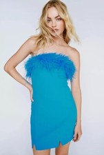 Nasty Gal Tailored Bandeau Feather Trim Dress UK 10