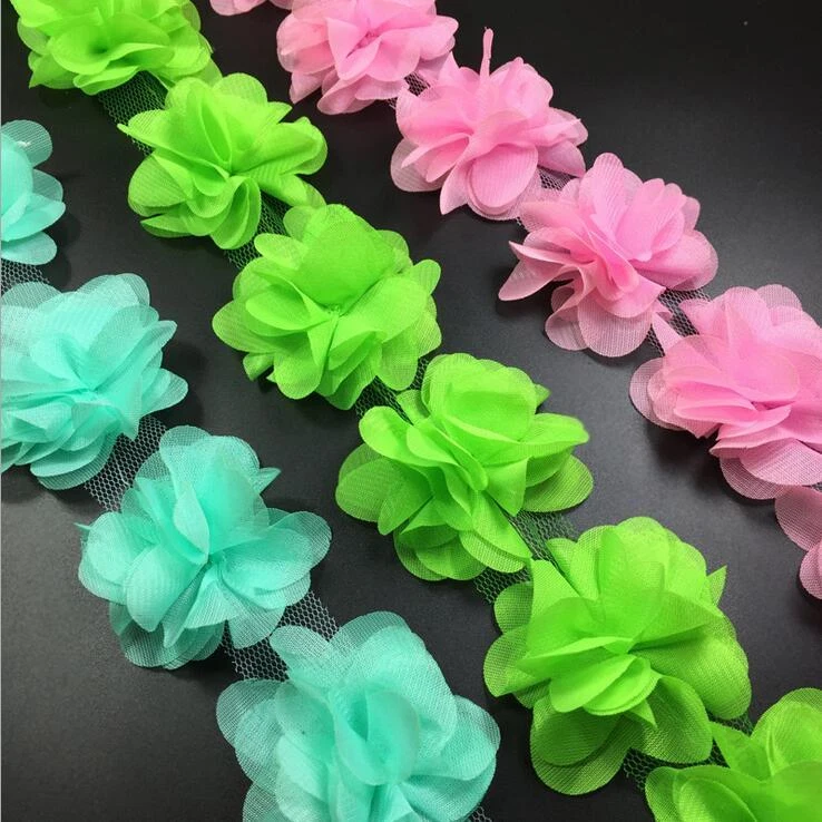 4 Yard (24X) Blumen 3D Chiffon Blumen Spitze Dekoration Kleid Applique Nähen DIY - Bild 3 von 4