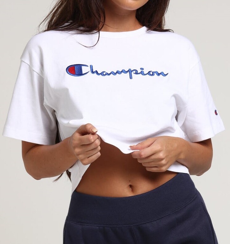 ★DNSR★ Women's Heritage Crop T-Shirt White Custom Champion Women's Heritage Jersey Crop T-Shirt