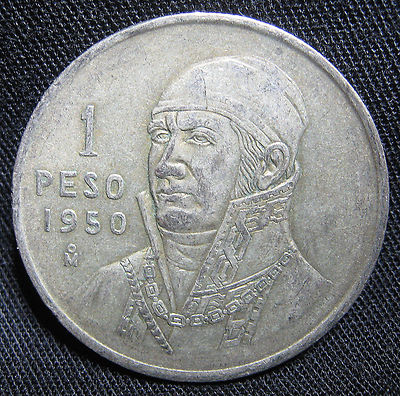 1950 30% Silver Mexican 1 Peso - JOSE MARIA MORELOS ROUND MEXICO BULLION COIN