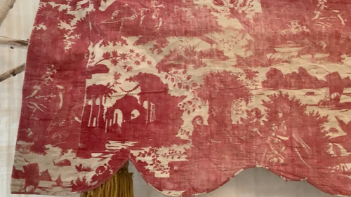 Antique 18Th Century French Toile de Nantes Pelmet L'Art d'Aimer Valance - Video 1 of 1