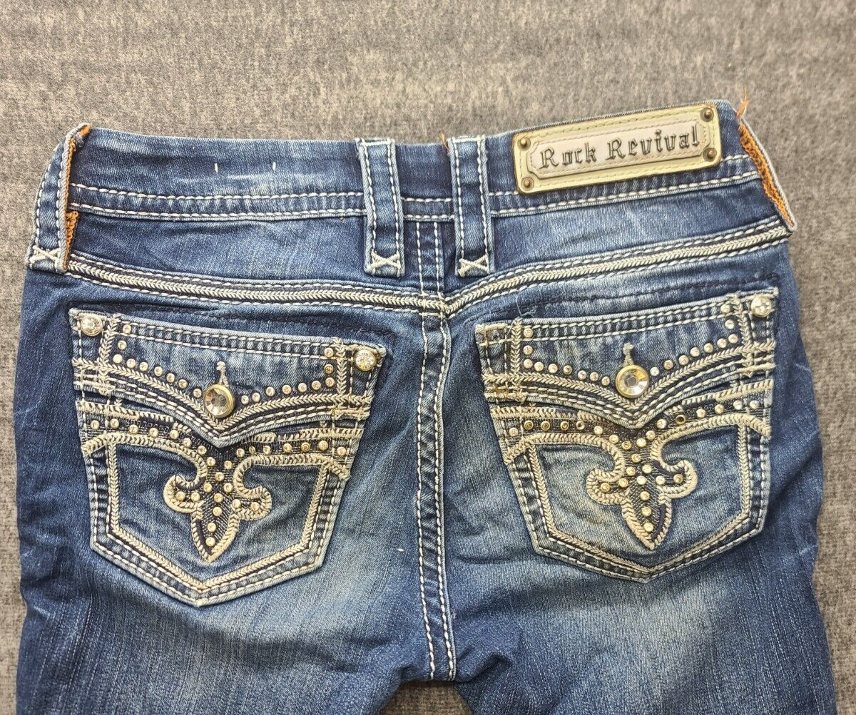 Rock Revival Jeans Womens 28x29 Relaxed Fit Mid Rise Boot Cut Faux Flap  Jessee