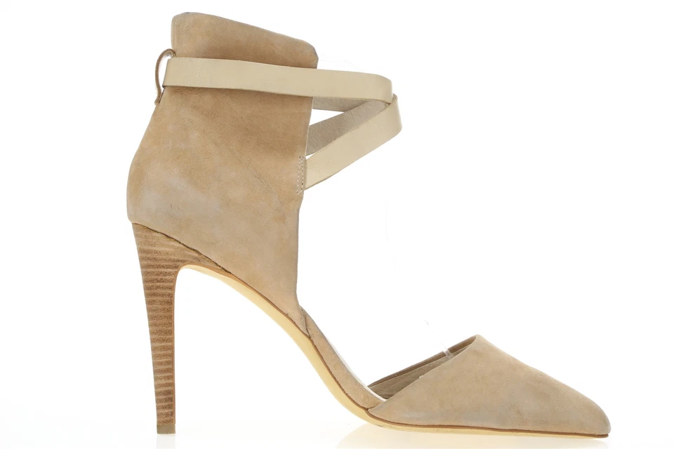 Joe's 55 Mujer Beige Gamuza Sin Cordones Punta Punta Punta Tobillo Correa Bomba Tacones Talla 11 Foto 2 de 4