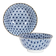 Japanese Soup Noodle Rice Bowl 6"D Porcelain Blue Asanoha Made in Japan