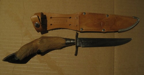 Hoof Grip Deer Foot Antique German Solingen Dagger Hunting Knife Leather Sheath - Picture 4 of 12