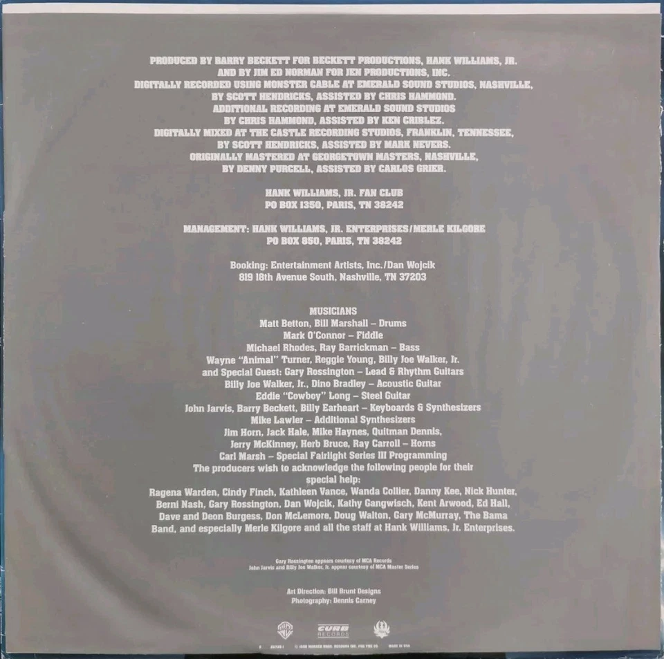 Vinyl LP Hank Williams Jr - Wild Streak VG 1-25725 US Country - Image 4 of 4