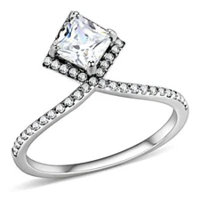 DA136 - High polished (no plating) Stainless Steel Ring with AAA Grade CZ  in