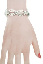 Women Silver Bangle Bracelet Fashion Metal Bling Fancy Rhinestones Round Shapes