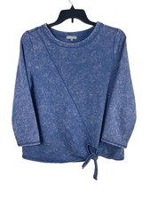 Habitat Blue Mineral Wash Tie Front Women  s L Lightweight 3/4 Sleeve Sweatshirt