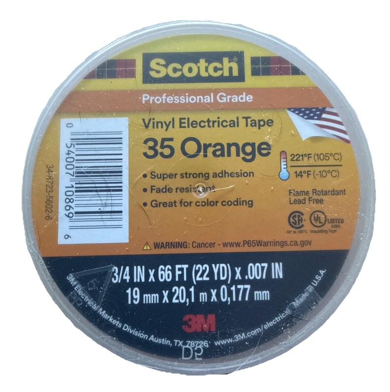 3M Scotch Professional grade 35 orange vinyl electrical tape 3/4" x 66'