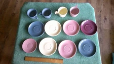 Vintage Boonton Ware 11 Piece Set Melamine Dish Lot Cup Saucer
