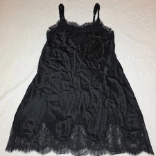 SOMA Medium Sleepwear 100% Silk Slip Black Chemise Lace Trim Slip Dress *Flaw*