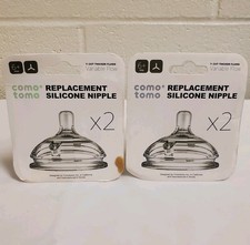 Lot 2 x 2-Pack - Como Tomo Silicone Replacement Nipples Medium Flow New