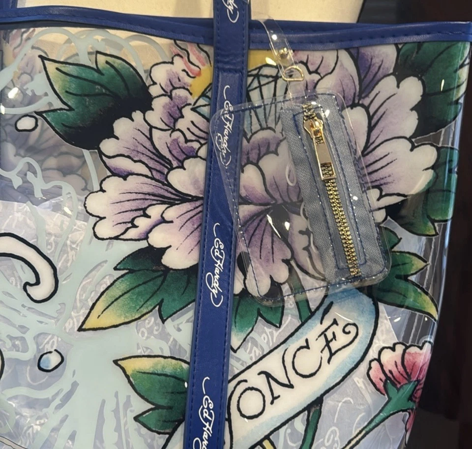 NEW Ed Hardy Black Panther Large Tote Bag Women's Clear Red Beach Party Bag PVC Foto 3 de 3