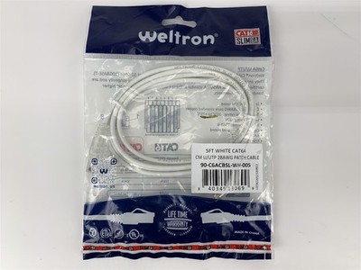 Weltron 5FT White CAT6A CM U/UTP 28AWG Patch Cable 90-C6ACBSL-WH-005
