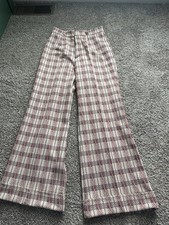 VTG Sears All Over Print Polyester Disco Pants 70s Flare MCM Plaid Sz 16