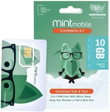 Mint Mobile 3-Month Plan SIM Kit - 10GB/Month 4G LTE/5G Data - Prepaid