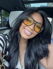 Trendy Oversized Yellow Tint Sunglasses Black Square Frame Fashion Shades